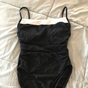 Miraclesuit black with white trim one piece